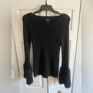 Black, furry, bell sleeve sweater